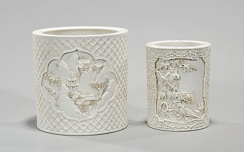Two Chinese Chinese Glazed Porcelain Brush Pots