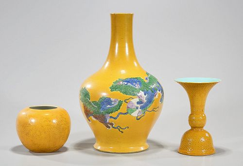 Group of Three Various Chinese Glazed Porcelains
