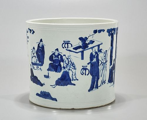 Large Chinese Blue and White Porcelain Brush Pot