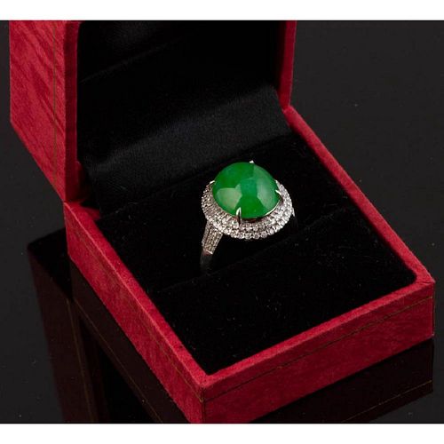 18k White Gold Jade and Diamond Ring