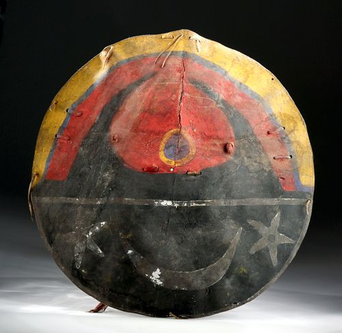 19th C. Pueblo Indians Painted Buffalo Hide War Shield