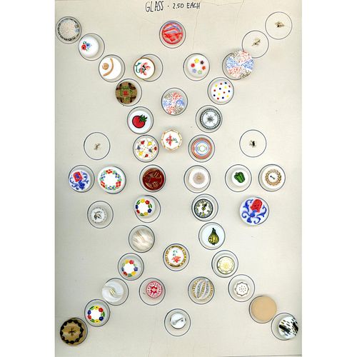 Two Cards Of Assorted Modern 1940'S Glass Buttons