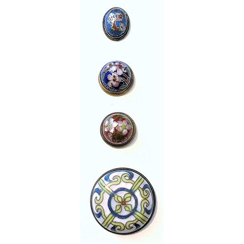 A Small Card Of Early Domed Chinese Cloissonne Buttons