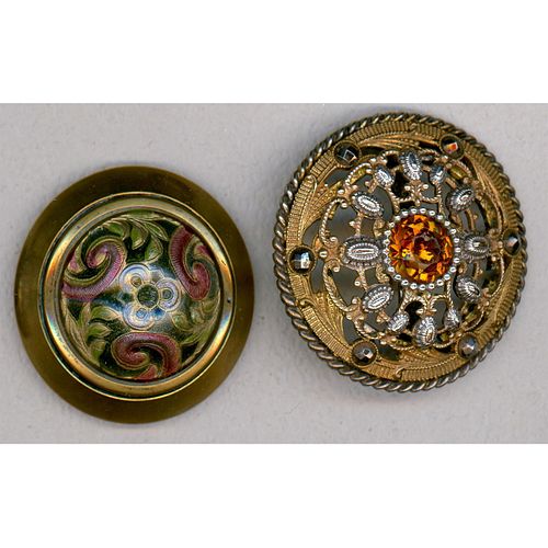Two Large Division 1 Glass Et In Metal Buttons