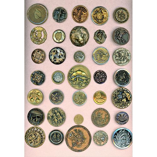One Full Card Of Division One Brass Picture Buttons