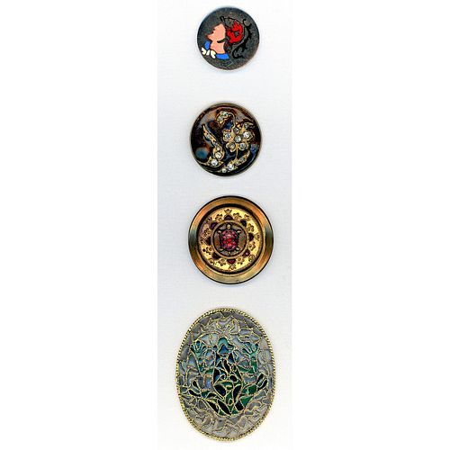 Small Card Of Div 1 And 3 Enamel Buttons Assorted