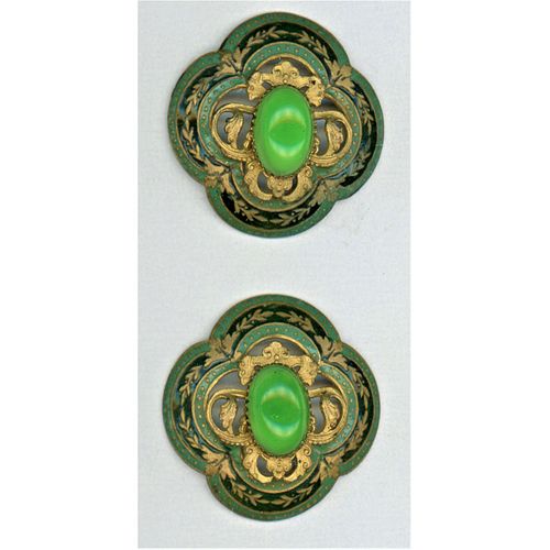 A Pair Of Large Gay 90 Jeweled Buttons