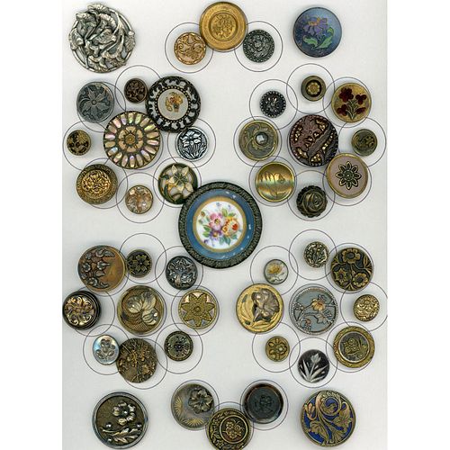 A Large Card Of Floral Buttons In Assorted Materials.