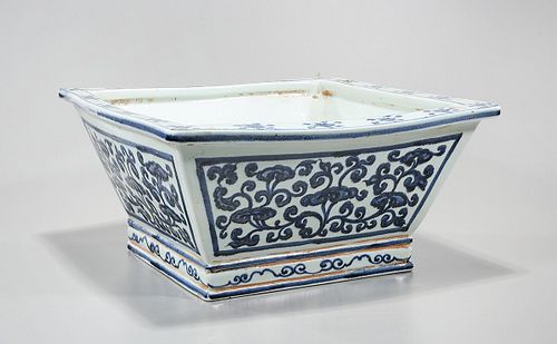 Chinese Blue and White Porcelain Square-Form Jardiniere
