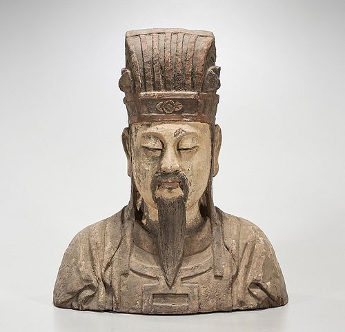 Chinese Carved Wood Bust of a Man