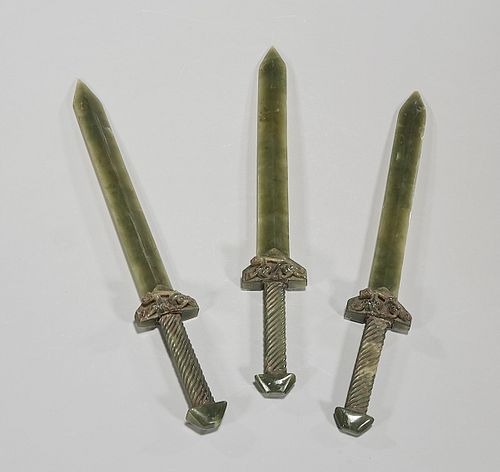 Group of Three Chinese Hardstone Miniature Swords