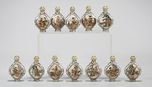 Group of Twelve Painted and Enameled Porcelain Snuff Bottles