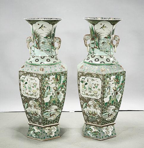 Two Tall Chinese Enameled Porcelain Vases