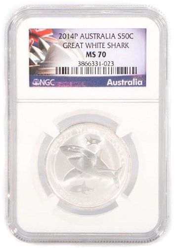 2014 Australian silver great white shark half ounce silver coin