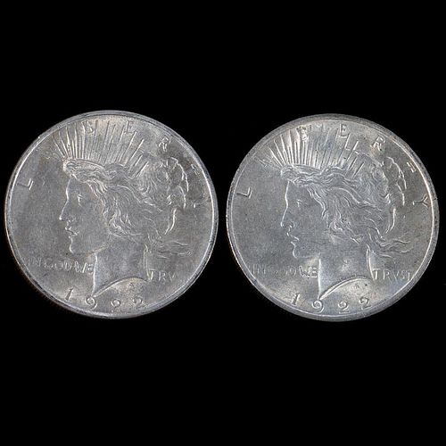 Two 1922 $1 Peace Silver Dollar Coins