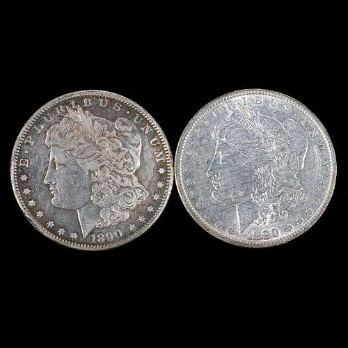 Two 1890 $1 Morgan Silver Dollar Coins