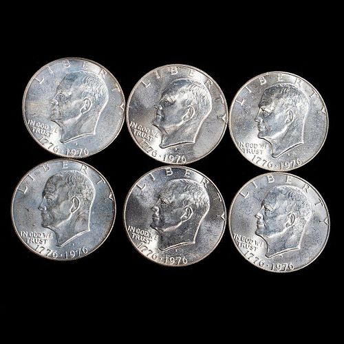 Six Eisenhower Silver Dollars (1776-1976)
