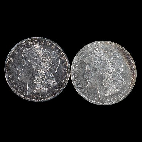 Two 1879 $1 Morgan Silver Dollar Coins