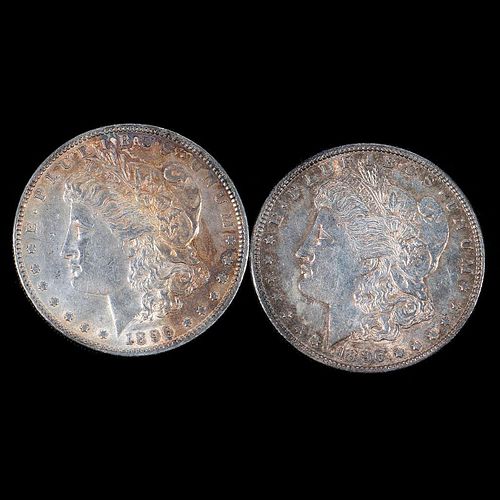 Two 1896 $1 Morgan Silver Dollar Coins
