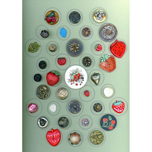 A Card Of Div 1 & 3 Asst'D Material Strawberry Buttons