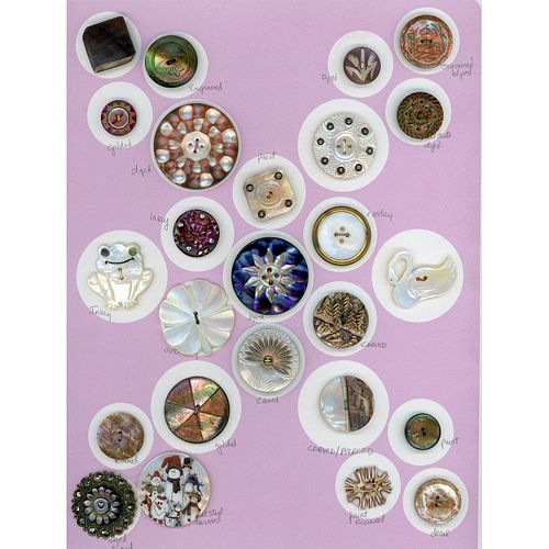 2 Cards Of Assorted Shell Buttons, Mostly Pearl.
