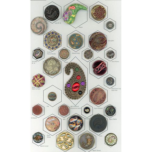 A Full Card Of Paisley Buttons Including Lacy Glass