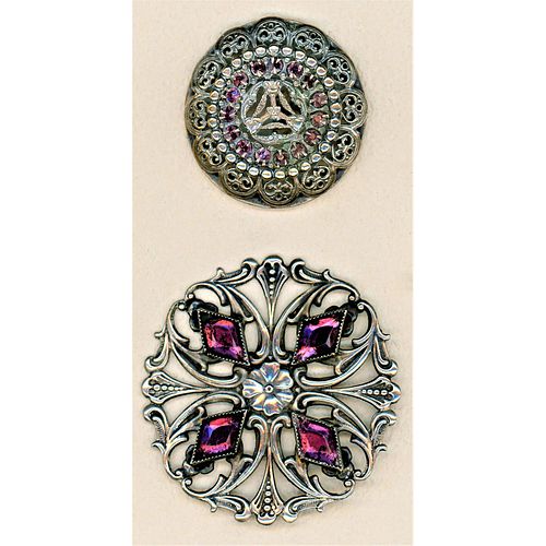 A Pair Of Purple Jeweled Set In Metal Buttons