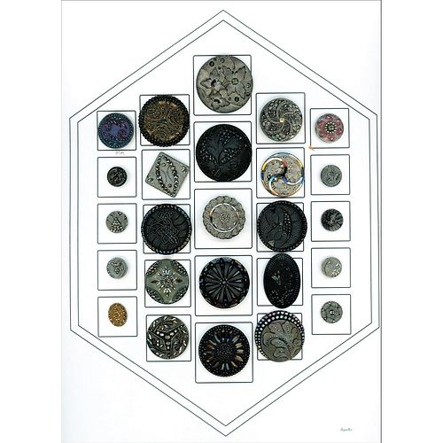 A Card Of Division One Black Glass Buttons
