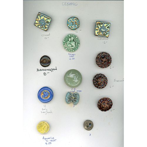 3 Cards Of Assorted Materials Including Ceramic Buttons