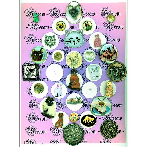 A Card Of Div 1 And 3 Assorted Material Cat Buttons