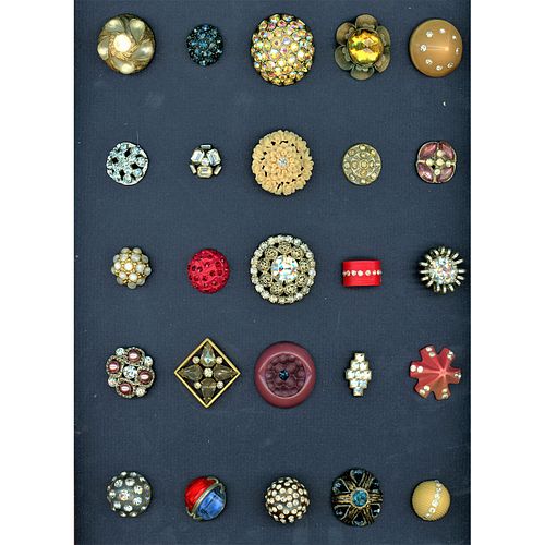 A Card Of Assorted Material Buttons With Paste Jewels