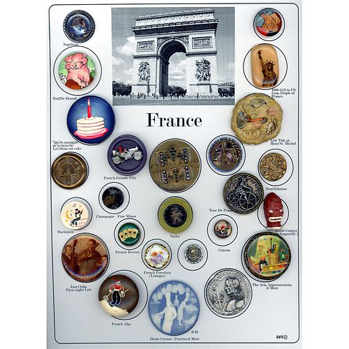 A Card Of Assorted Material Buttons Representing France