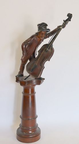 Antique & Fine Quality Wood Carving Of A Musician