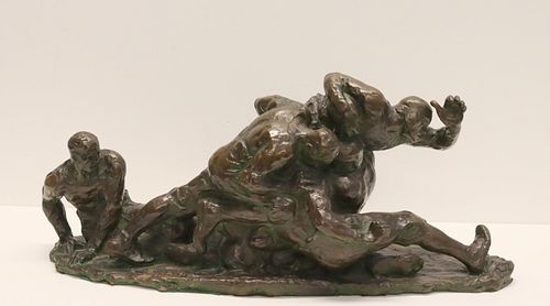 Antique Bronze Football Players Sculpture
