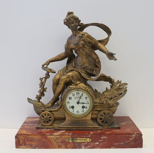 Antique Gilt Metal Figural Clock