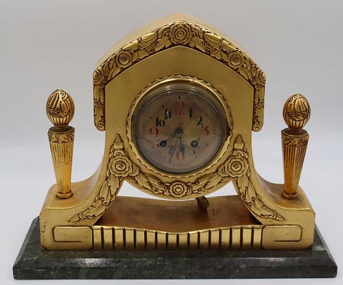 Art Deco Carved And Gilt Wood Clock