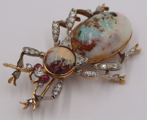 JEWELRY. Antique Opal, Diamond and Ruby Cabochon