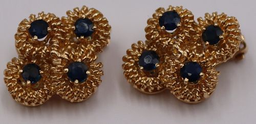 JEWELRY. Pair of 14kt Gold and Sapphire Ear Clips.