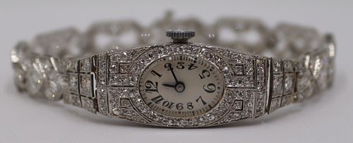 JEWELRY. Art Deco Platinum and Diamond Watch.