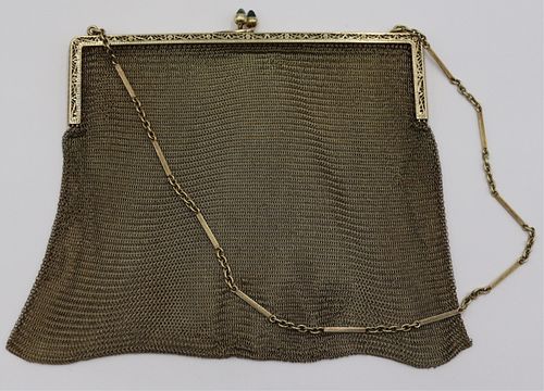 GOLD. Vintage 14kt Gold Mesh Purse with Sapphires.