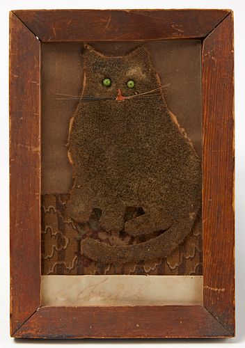 Great Early Folk Art Fabric Cat Picture