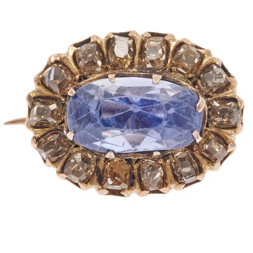 Victorian Sapphire, Diamond, 9k Rose Gold Pin