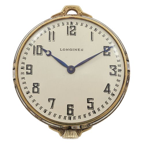 Longines Art Deco Enamel, 14k, Slimline Pocket Watch