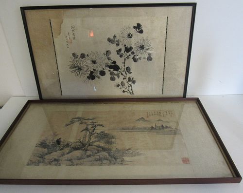 Framed Chinese Floral & Landscape Paintings.