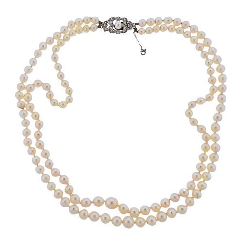 Antique 18K Gold Diamond Pearl  Necklace 