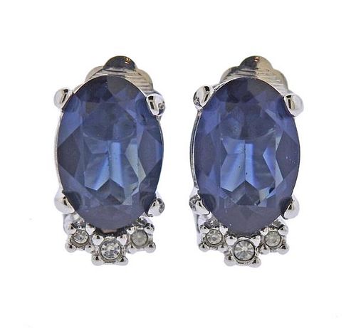 Christian Dior Blue Stone Clip on Costume Earrings