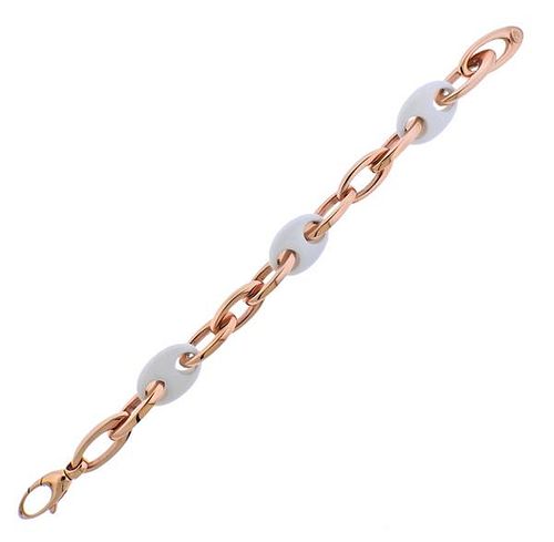 18K Gold White  Agate Link Bracelet