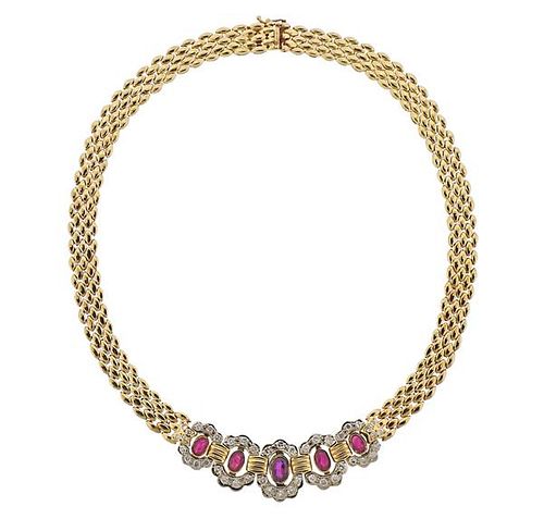 14K Gold Diamond Ruby Necklace 