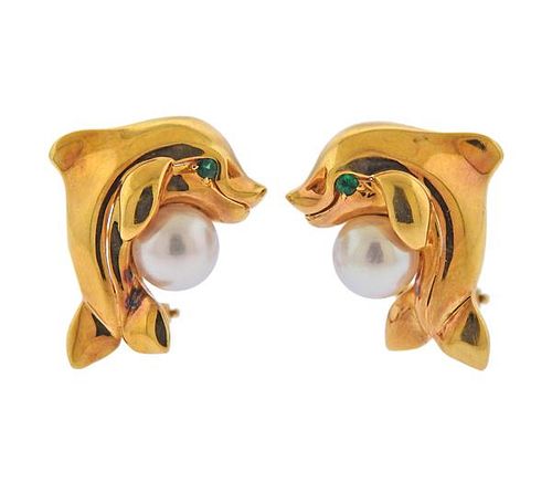 Cartier 18K Gold Pearl Tsavorite Dolphin Earrings