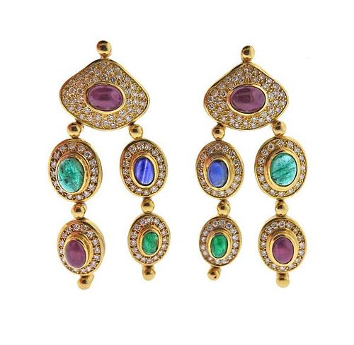 18K Gold Diamond Sapphire Ruby Emerald Earrings